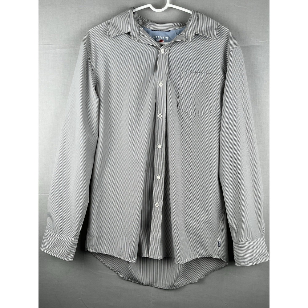 Chaps Shirt Mens‎ Medium Blue Striped Button Up Long Sleeve 100% Cotton